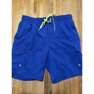 ZeroXposur Men Medium Royal Blue‎ Lime Green Elastic Waist Drawstring Swim Trunk